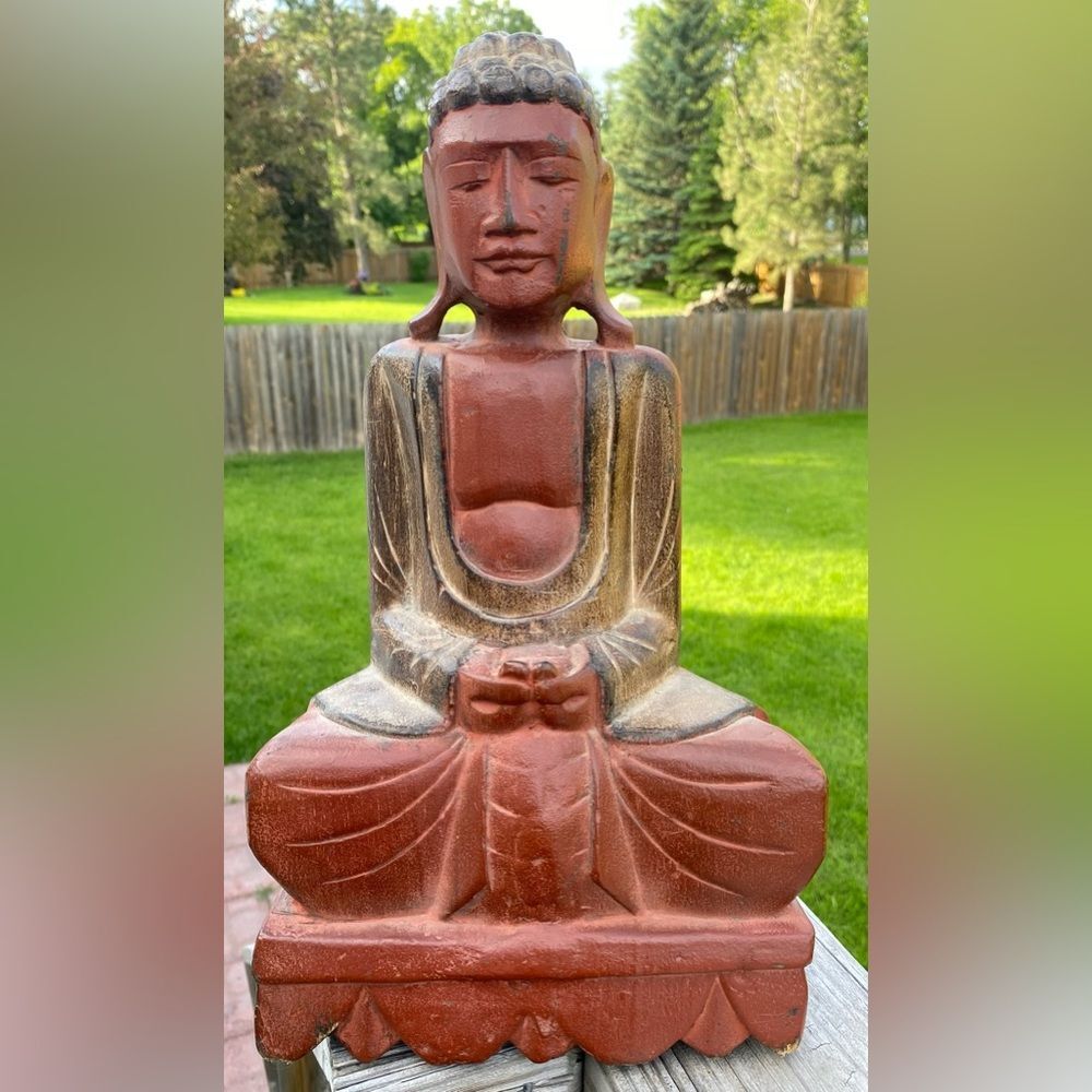 Meditating Buddha Carved Wood Unique one of a kind Statue Figure